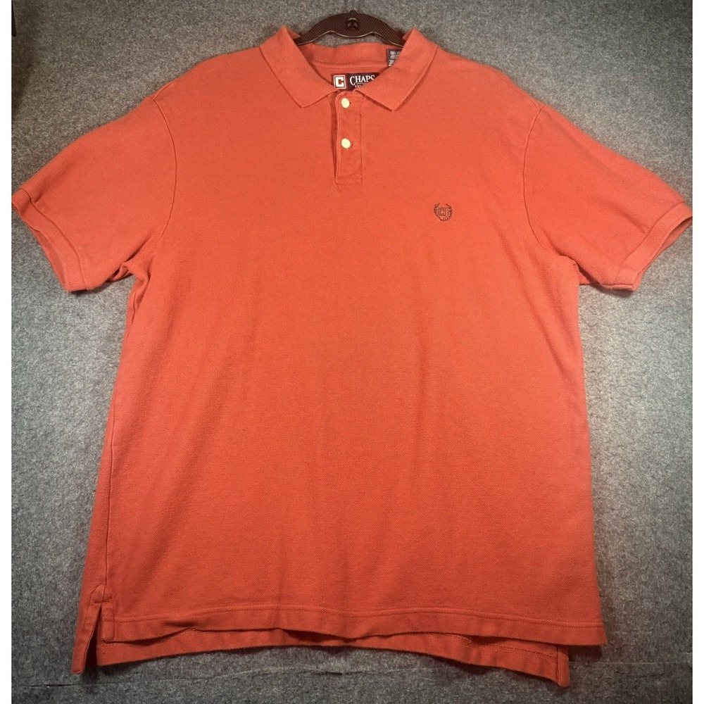 Chaps Men's Solid Orange Short Sleeve 100% Cotton Polo Shirt XL